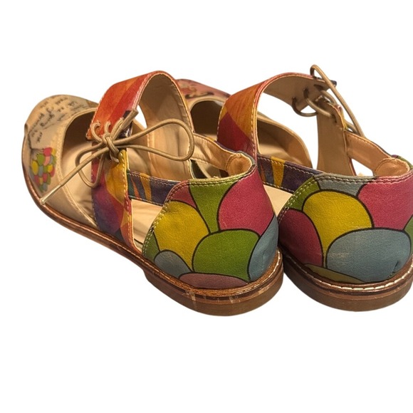 Goby Paris Illustration Leather Lace Up‎ Peep Toe Flats Multicolor EU 38 - Picture 4 of 9